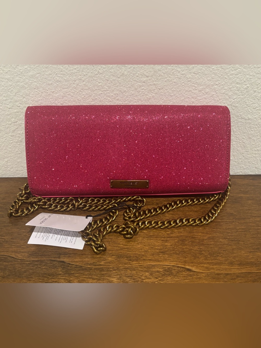 Kurt Geiger Sparkling Hot Pink Crossbody with Gold Chain - Picture 5 of 12